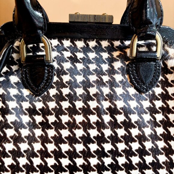 NIB Vintage Cole Haan B+W Houndstooth Calf Hair + Patent Leather Mini Satchel - Picture 6 of 13